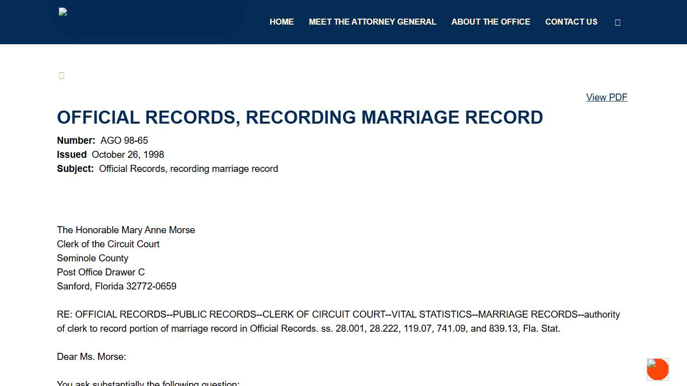 Official Records, recording marriage record My Florida Legal