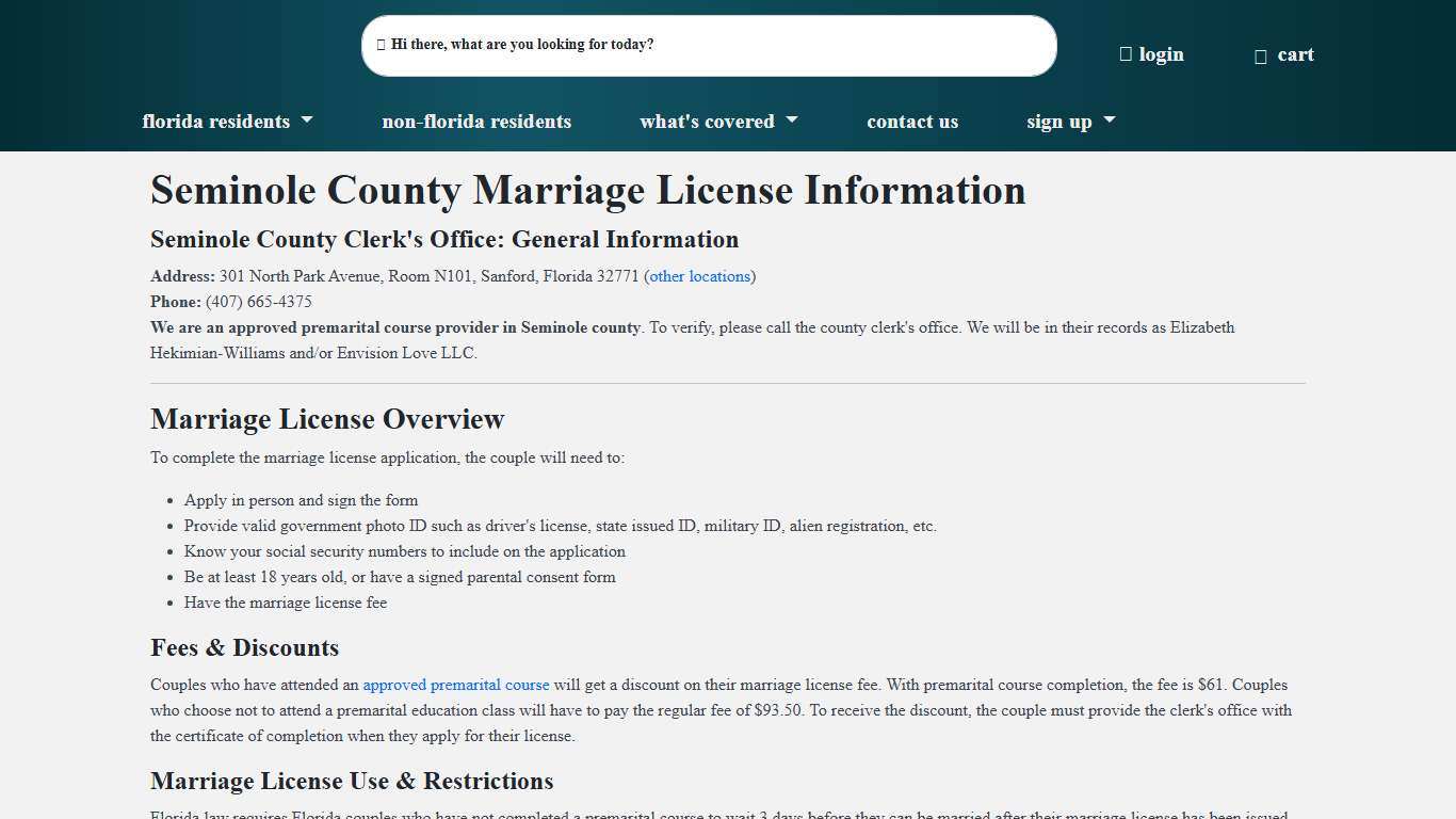 Seminole County Marriage License & Premarital Course Info