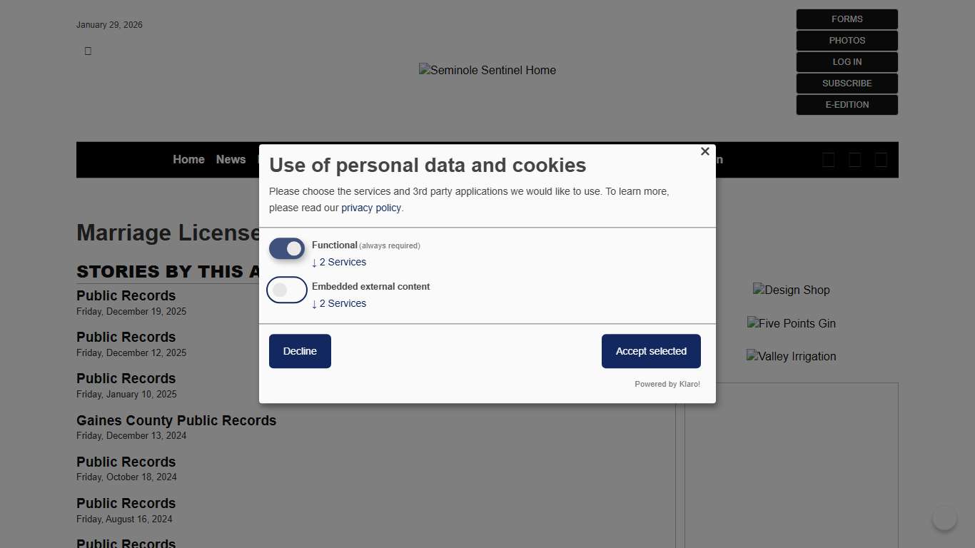 Marriage License Seminole Sentinel